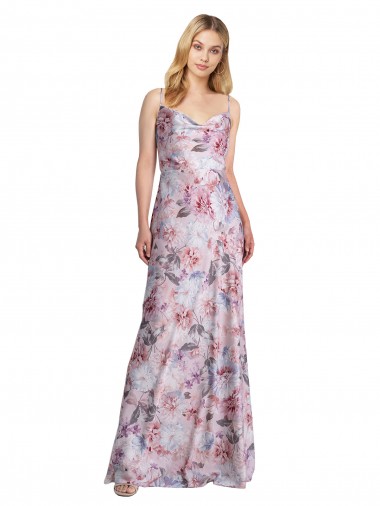 Fábrica de Cetim Elástico & Floral Decote Capuz Comprimento Chão Sem Mangas Vestidos de Madrinha / Vestidos de Noite