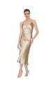Fábrica de Cetim Sedoso Decote V Comprimento Midi Sem Mangas Vestidos de Madrinha / Vestidos de Noite / Vestidos de Festa / Vestidos de Cocktail