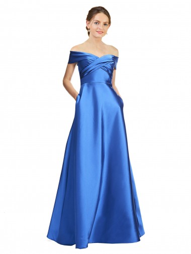 Fábrica de Cetim Fora do Ombro Comprimento Chão Sem Mangas Vestidos de Madrinha / Vestidos de Noite / Vestidos de Festa