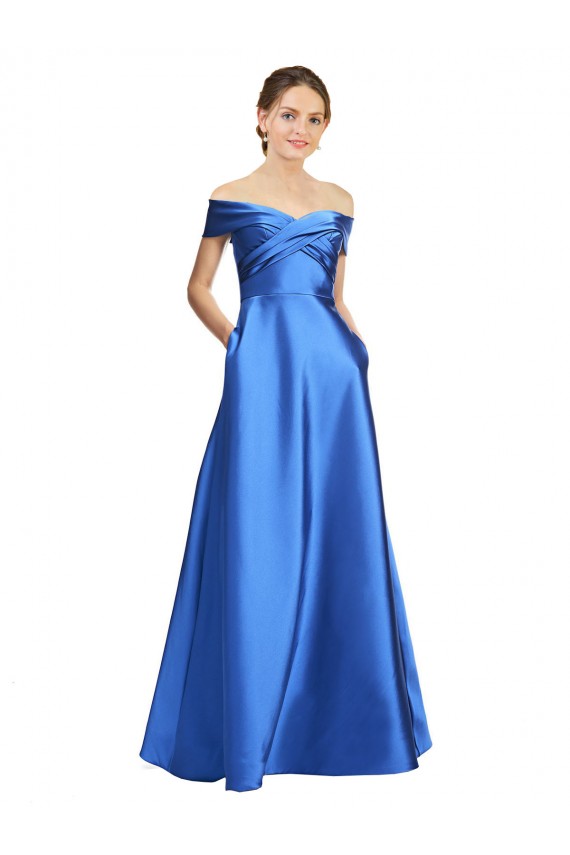 Fábrica de Cetim Fora do Ombro Comprimento Chão Sem Mangas Vestidos de Madrinha / Vestidos de Noite / Vestidos de Festa