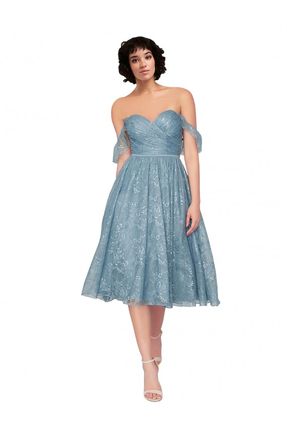 Fábrica de Buraco da fechadura Renda Fora do Ombro Comprimento Joelho Sem Mangas Vestidos de Madrinha / Vestidos de Cocktail / Vestidos de Homecoming