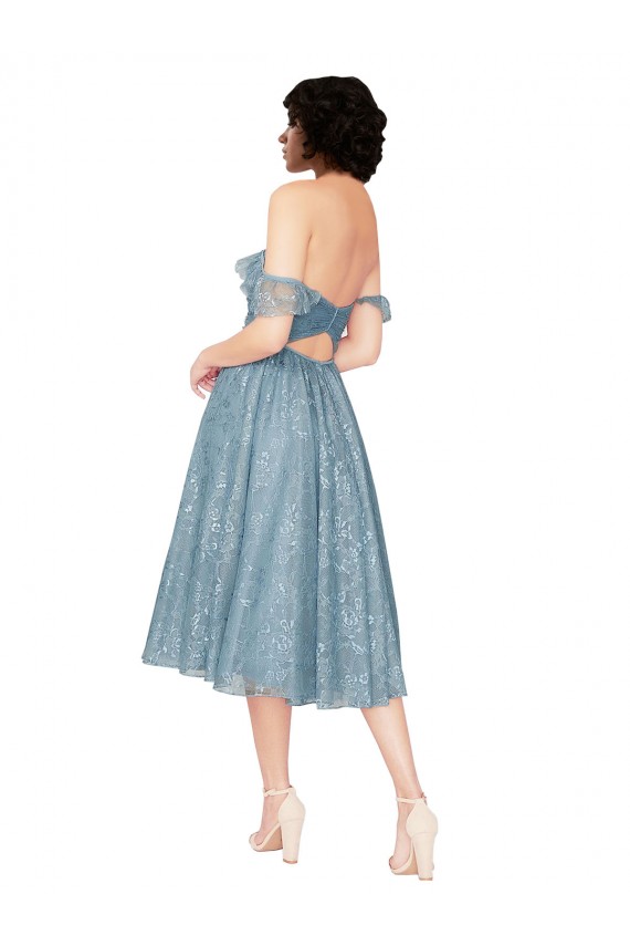 Fábrica de Buraco da fechadura Renda Fora do Ombro Comprimento Joelho Sem Mangas Vestidos de Madrinha / Vestidos de Cocktail / Vestidos de Homecoming
