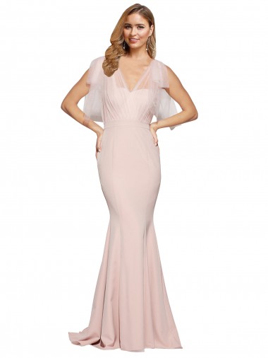 Fábrica de Lombar Crepe Esticado & Tule Amor Comprimento Chão Sem Mangas Longo Vestidos de Madrinha / Vestidos de Noite / Vestidos de Festa