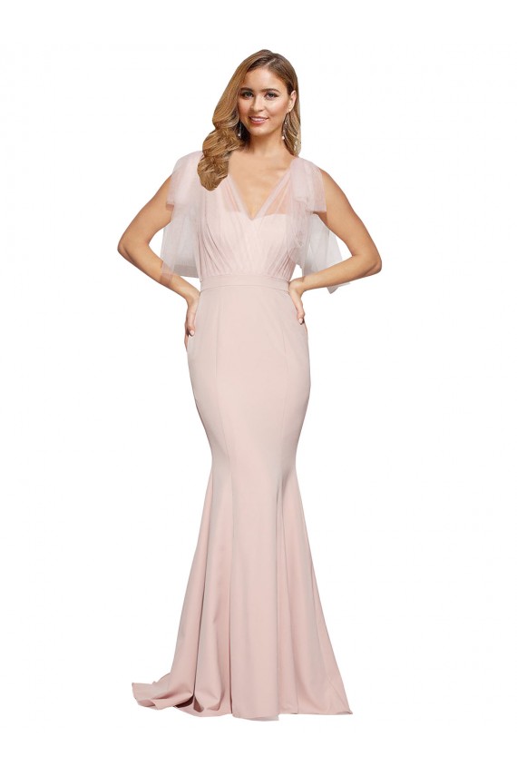 Fábrica de Lombar Crepe Esticado & Tule Amor Comprimento Chão Sem Mangas Longo Vestidos de Madrinha / Vestidos de Noite / Vestidos de Festa