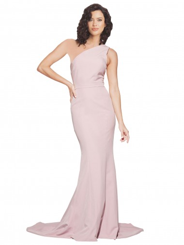 Fábrica de Crepe Esticado Um Ombro Comboio Varredela Sem Mangas Bainha Vestidos de Madrinha / Vestidos de Festa