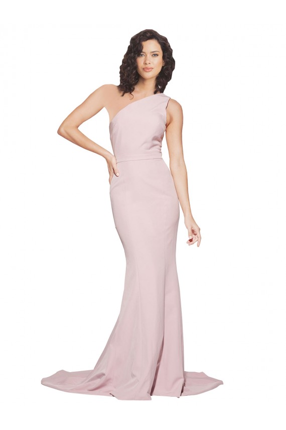 Fábrica de Crepe Esticado Um Ombro Comboio Varredela Sem Mangas Bainha Vestidos de Madrinha / Vestidos de Festa