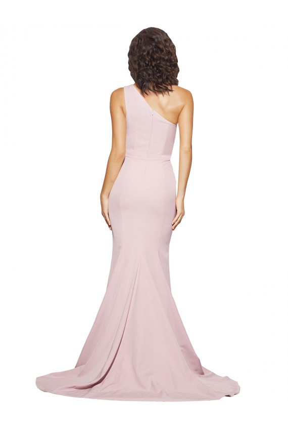 Fábrica de Crepe Esticado Um Ombro Comboio Varredela Sem Mangas Bainha Vestidos de Madrinha / Vestidos de Festa