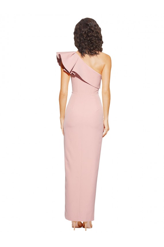Fábrica de Crepe Esticado Um Ombro Comprimento Chão Sem Mangas Malva Vestidos de Madrinha / Vestidos de Noite / Vestidos de Festa