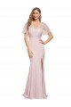Fábrica de Costas em V Crepe Esticado & Tule Um Ombro Comprimento Chão Mangas Curtas Vestidos de Madrinha / Vestidos de Noite / Vestidos de Festa