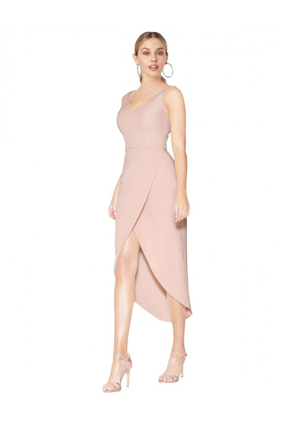 Fábrica de Costas em V Crepe Esticado Alças finas Comprimento Joelho Sem Mangas Vestidos de Madrinha / Vestidos de Noite / Vestidos de Festa