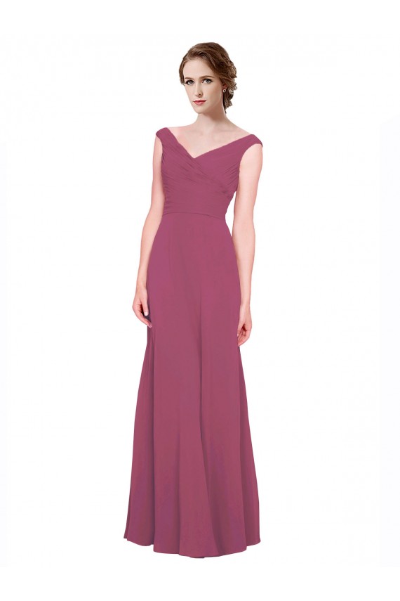 Fábrica de Chiffon Decote V Comprimento Chão Sem Mangas Malva Taupe Vestidos de Madrinha