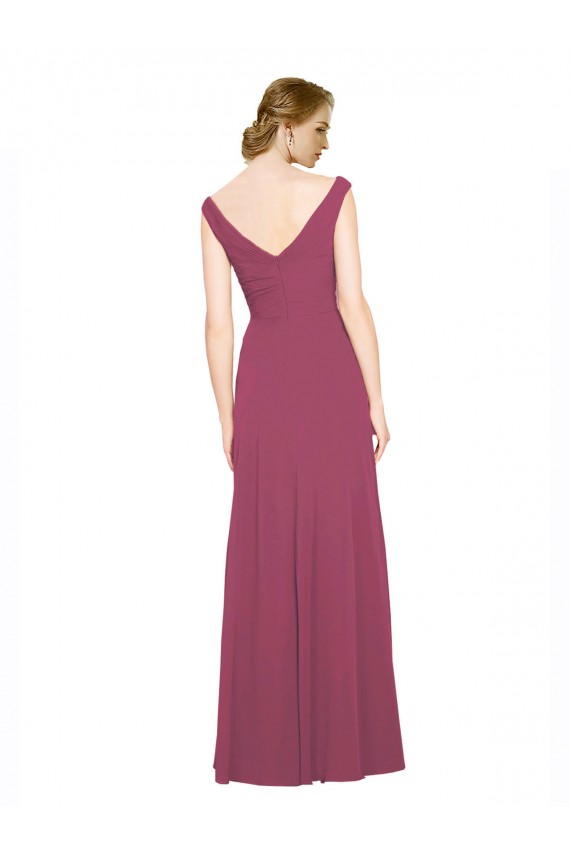Fábrica de Chiffon Decote V Comprimento Chão Sem Mangas Malva Taupe Vestidos de Madrinha