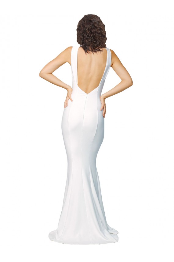Fábrica de Costas em V Crepe Esticado Decote Alto Comprimento Chão Sem Mangas Longo Vestidos de Madrinha / Vestidos de Noite / Vestidos de Festa