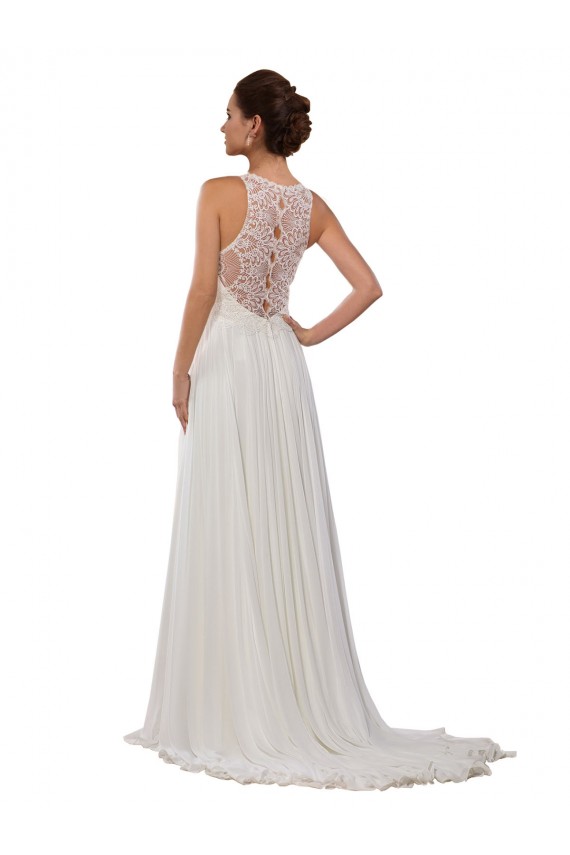 Fábrica de Chiffon Decote Ilusão Comboio Capela Sem Mangas Vestidos de Noiva