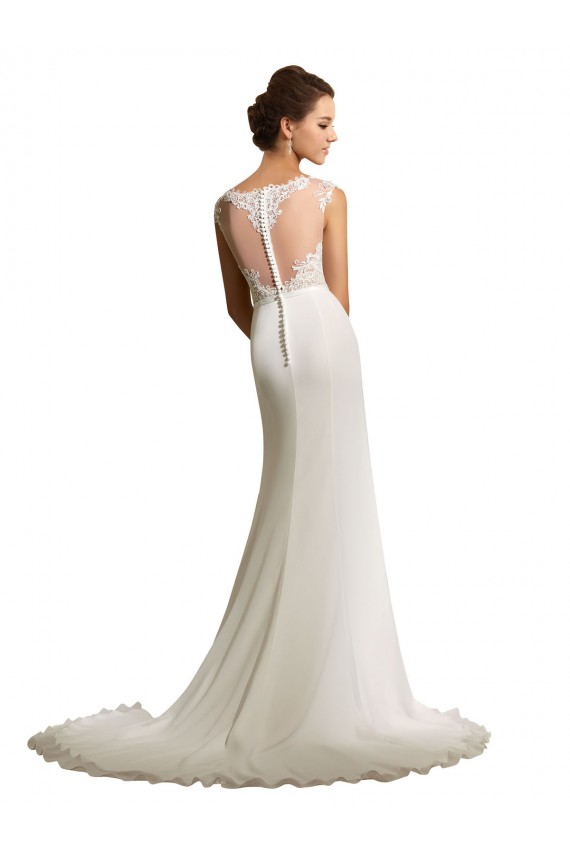 Fábrica de Chiffon & Renda Decote Ilusão Comboio Capela Mangas Curtas Vestidos de Noiva