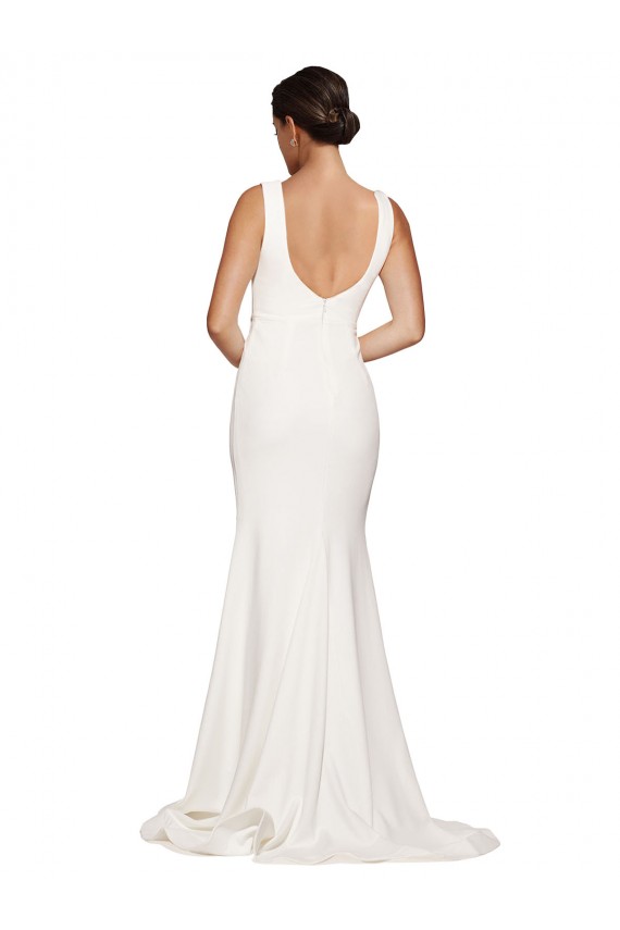 Fábrica de Lombar Crepe Esticado Decote Quadrado Comboio Varredela Sem Mangas Vestidos de Madrinha / Vestidos de Festa