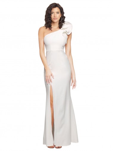 Fábrica de Crepe Esticado Um Ombro Comprimento Chão Sem Mangas Marfim Vestidos de Madrinha / Vestidos de Noite / Vestidos de Festa