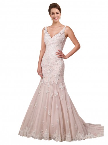 Fábrica de Tule & Renda Decote V Comboio Capela Sem Mangas Sereia Vestidos de Noiva