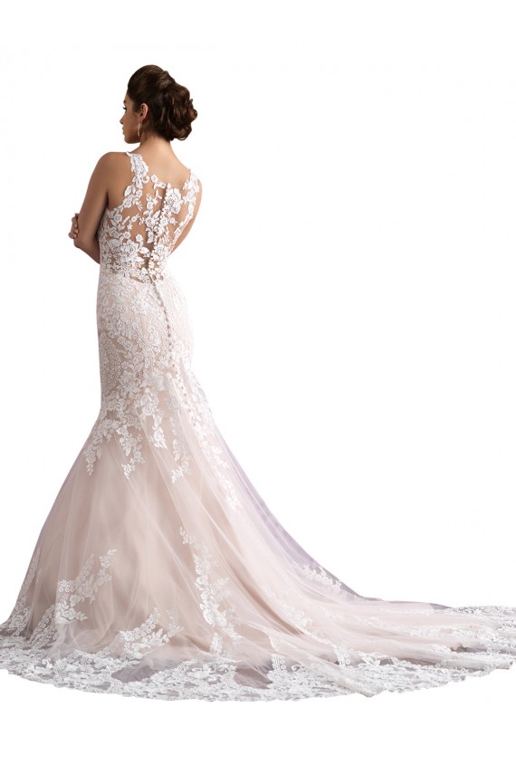 Fábrica de Tule & Renda Decote Ilusão Comboio Catedral Sem Mangas Vestidos de Noiva