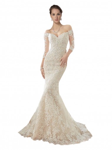 Fábrica de Tule & Renda Fora do Ombro Comboio Capela Mangas Compridas Vestidos de Noiva