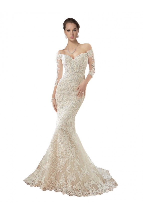 Fábrica de Tule & Renda Fora do Ombro Comboio Capela Mangas Compridas Vestidos de Noiva