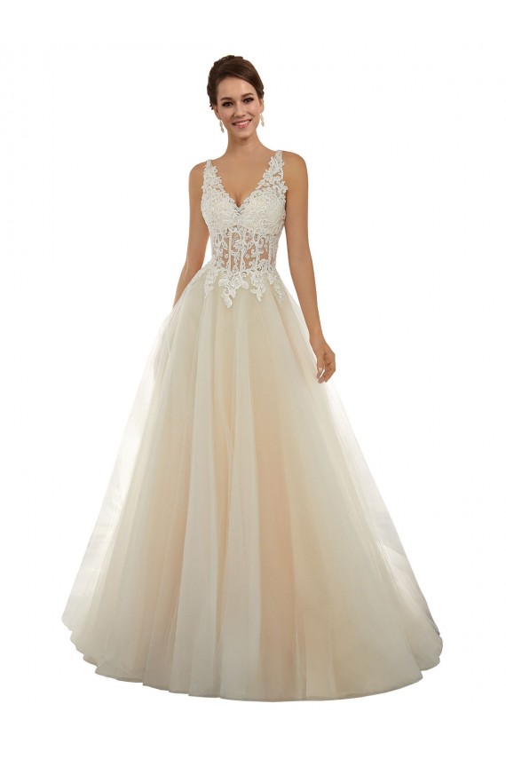Fábrica de Tule & Renda Decote V Comboio Capela Sem Mangas Vestido de Noiva Clássicos