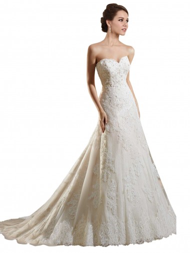 Fábrica de Tule & Renda Amor Comboio Capela Sem Mangas Marfim & Champanhe Vestidos de Noiva