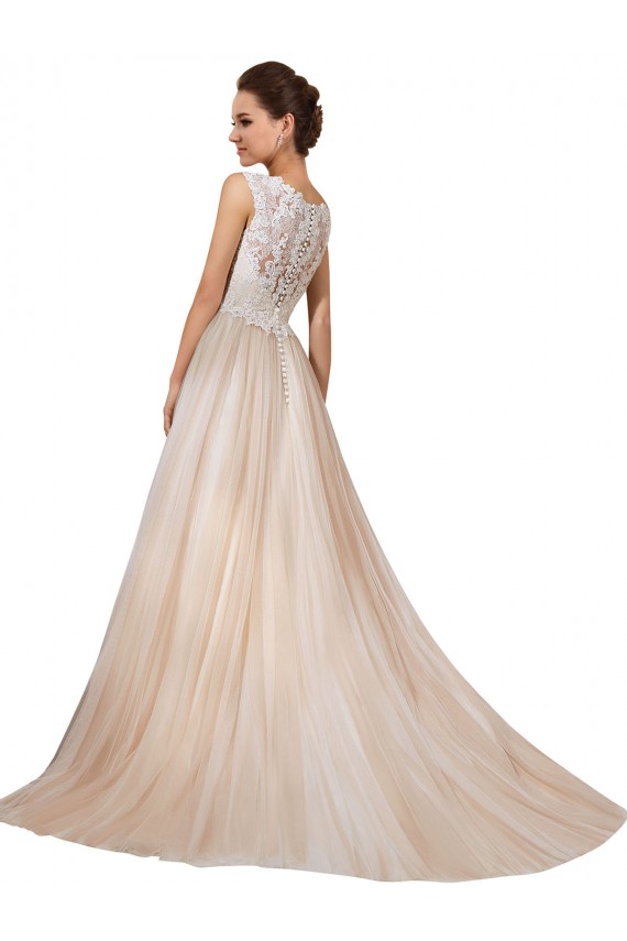 Fábrica de Tule & Renda Decote V Comboio Capela Sem Mangas Linha A Vestidos de Noiva