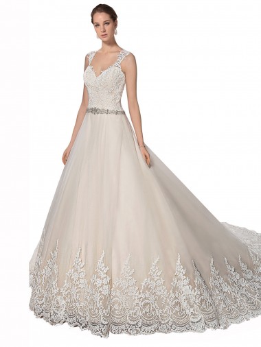 Fábrica de Tule & Renda Amor Comboio Capela Sem Mangas Vestidos de Noiva