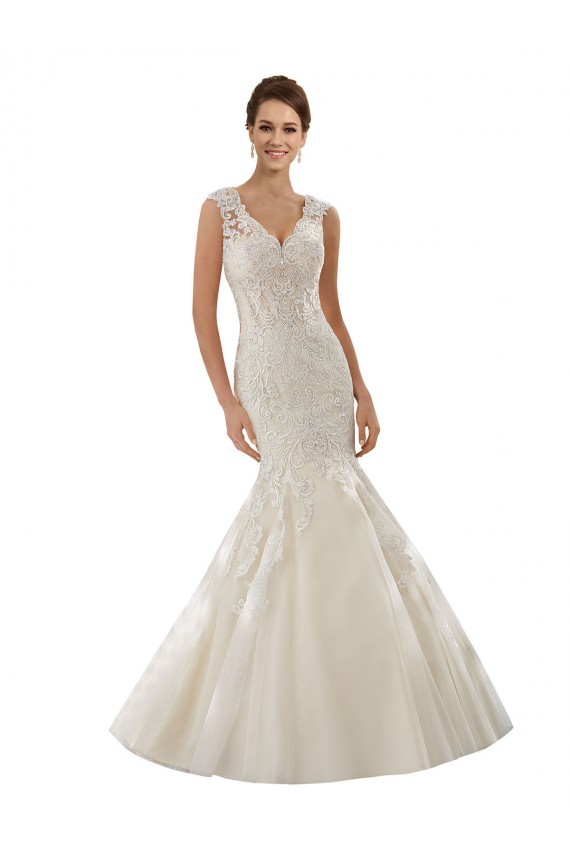 Fábrica de Tule & Renda Decote V Comboio Capela Sem Mangas Vestido de Festa / Vestido de Madrinha