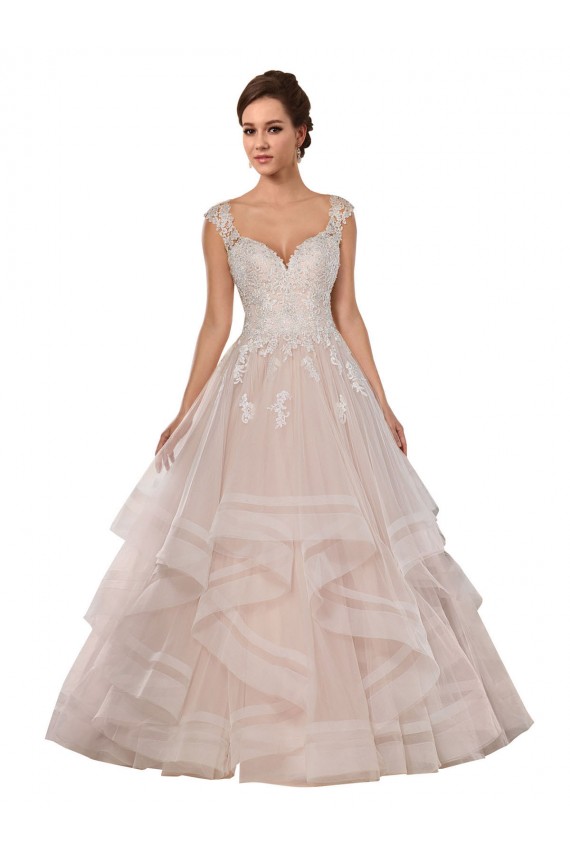 Fábrica de Tule & Renda Amor Comboio Capela Sem Mangas Marfim & Champanhe Longo Vestidos de Noiva