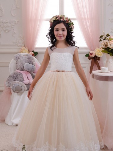 Fábrica de Tule & Renda Amor Comprimento Chão Sem Mangas Vestido de Baile Vestidos para Meninas de Flores