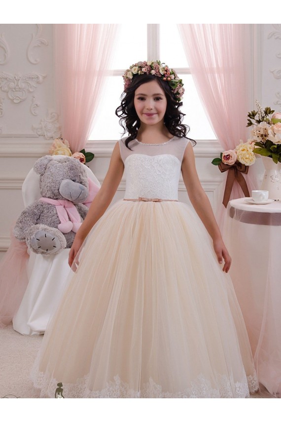Fábrica de Tule & Renda Amor Comprimento Chão Sem Mangas Vestido de Baile Vestidos para Meninas de Flores