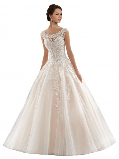 Fábrica de Tule & Renda Barco Comboio Capela Mangas Curtas Longo Vestidos de Noiva
