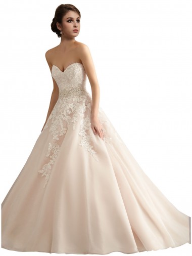 Fábrica de Tule & Renda Decote V Comboio Catedral Sem Mangas Vestidos de Noiva