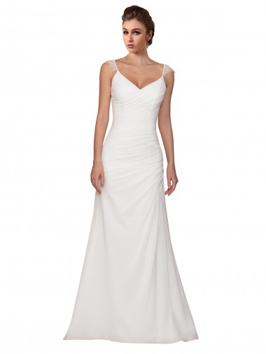 Fábrica de Chiffon Decote V Comboio Capela Sem Mangas Vestidos de Noiva