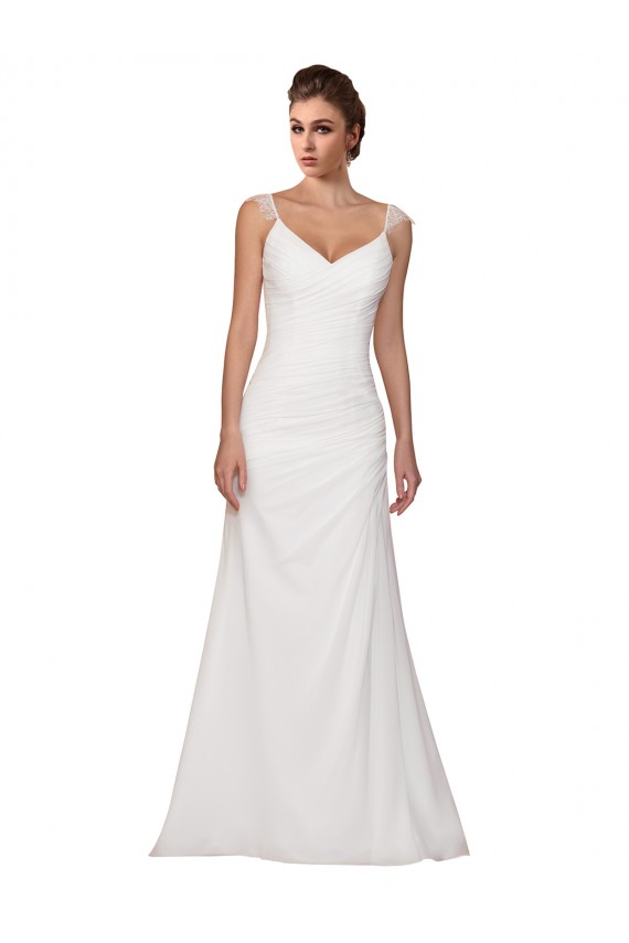 Fábrica de Chiffon Decote V Comboio Capela Sem Mangas Vestidos de Noiva