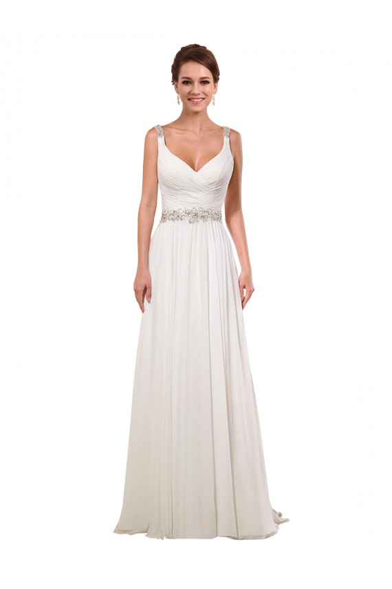 Fábrica de Chiffon Decote V Comboio Capela Sem Mangas Vestidos de Noiva Clássicos