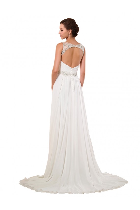 Fábrica de Chiffon Decote V Comboio Capela Sem Mangas Vestidos de Noiva Clássicos