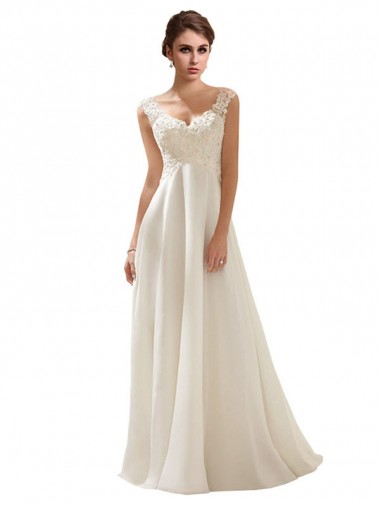 Fábrica de Lombar Chiffon & Renda Decote V Comboio Varredela Sem Mangas Vestidos de Noiva