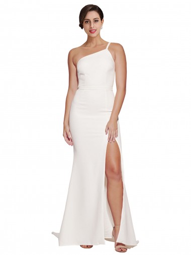 Fábrica de Crepe Esticado Um Ombro Comboio Varredela Sem Mangas Vestidos de Madrinha / Vestidos de Festa