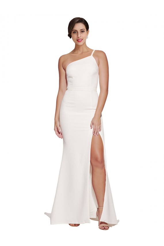 Fábrica de Crepe Esticado Um Ombro Comboio Varredela Sem Mangas Vestidos de Madrinha / Vestidos de Festa