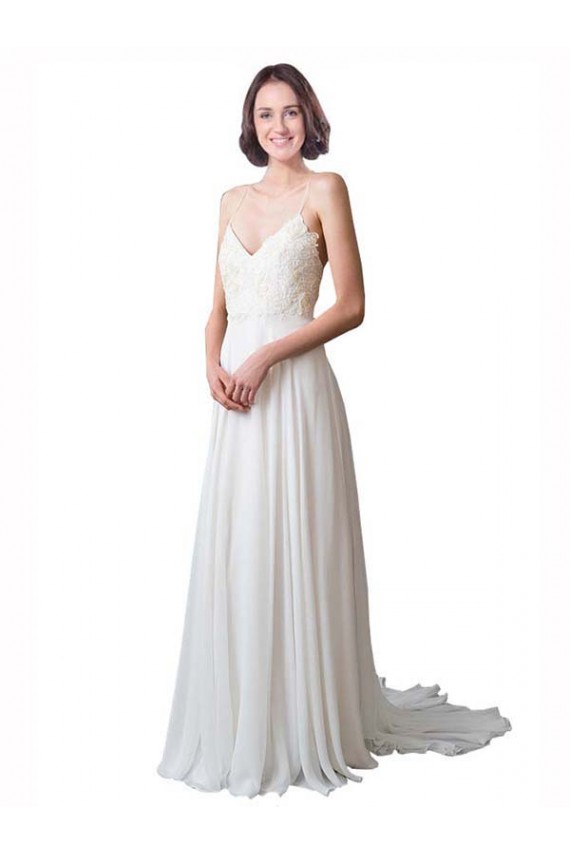 Fábrica de Chiffon & Renda Alças finas Comboio Capela Sem Mangas Vestidos de Noiva