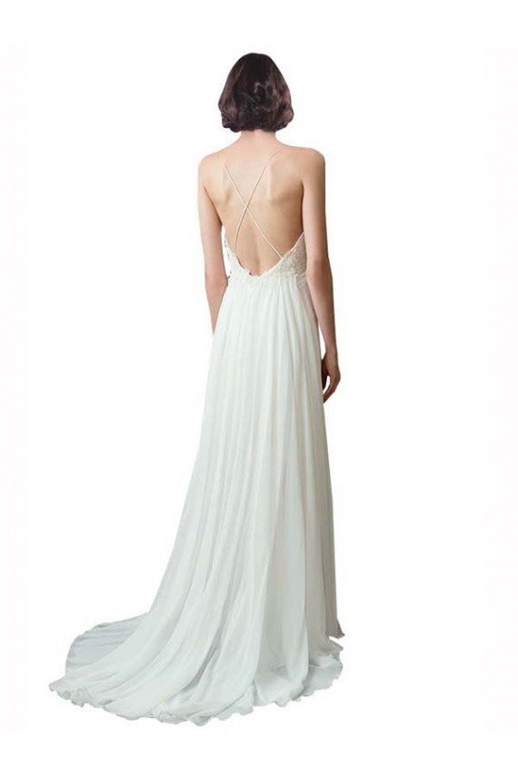 Fábrica de Chiffon & Renda Alças finas Comboio Capela Sem Mangas Vestidos de Noiva