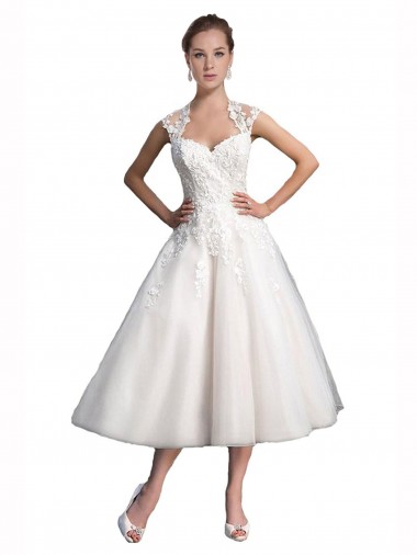 Fábrica de Tule & Renda Amor Comprimento Chá Sem Mangas Vestidos de Noiva