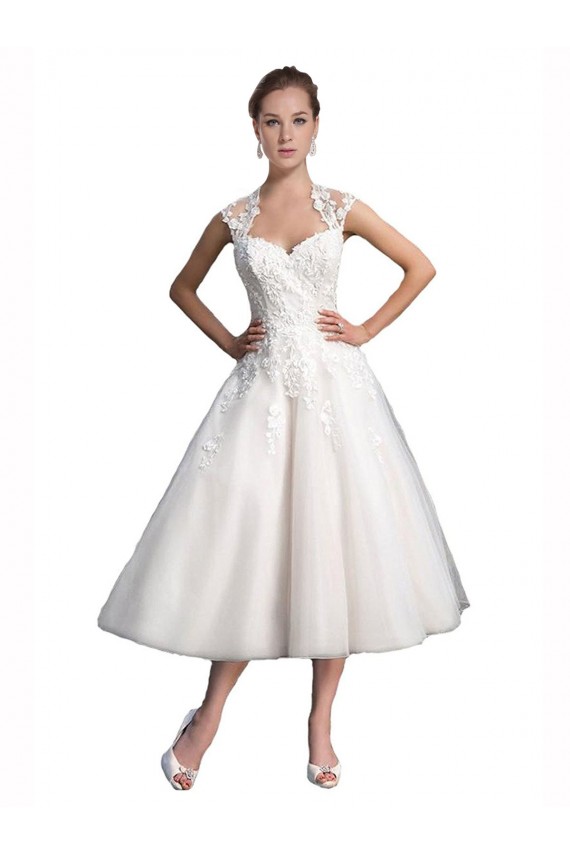 Fábrica de Tule & Renda Amor Comprimento Chá Sem Mangas Vestidos de Noiva