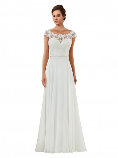 Fábrica de Abrir de volta Chiffon Barco Comboio Capela Mangas Curtas Vestidos de Noiva