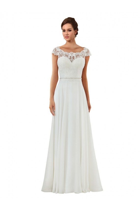Fábrica de Abrir de volta Chiffon Barco Comboio Capela Mangas Curtas Vestidos de Noiva