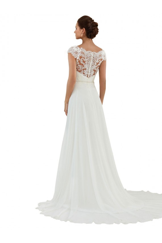 Fábrica de Abrir de volta Chiffon Barco Comboio Capela Mangas Curtas Vestidos de Noiva