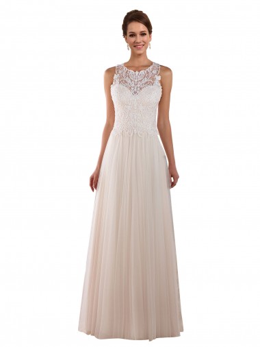 Fábrica de Tule & Renda Decote Alto Comboio Capela Sem Mangas Lindos Vestidos de Noiva